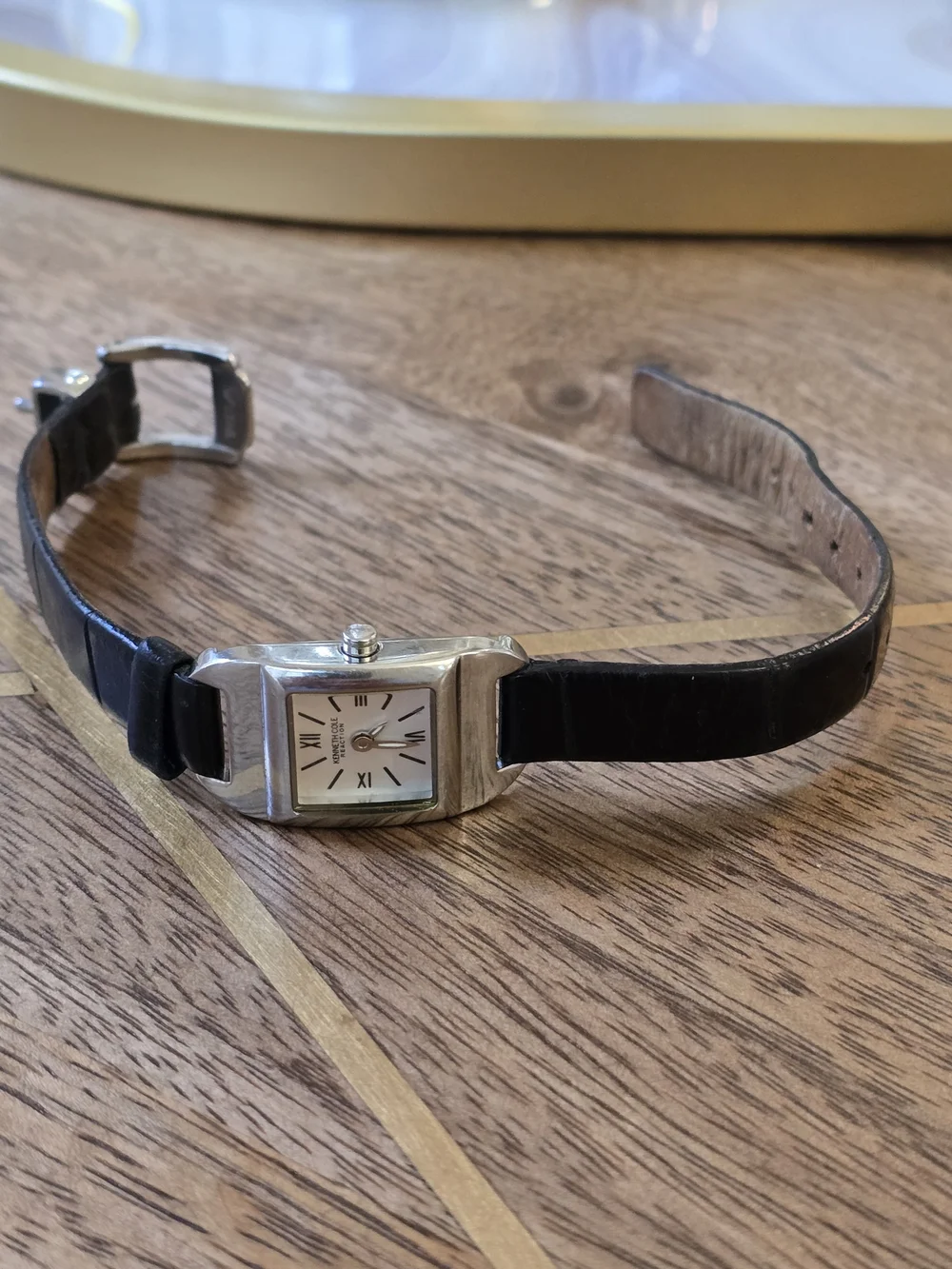 Kenneth Cole Reaction Women's Black Leather Strap Silver Case Watch